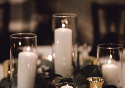 Table decor in banquet hall at Oaks Manor