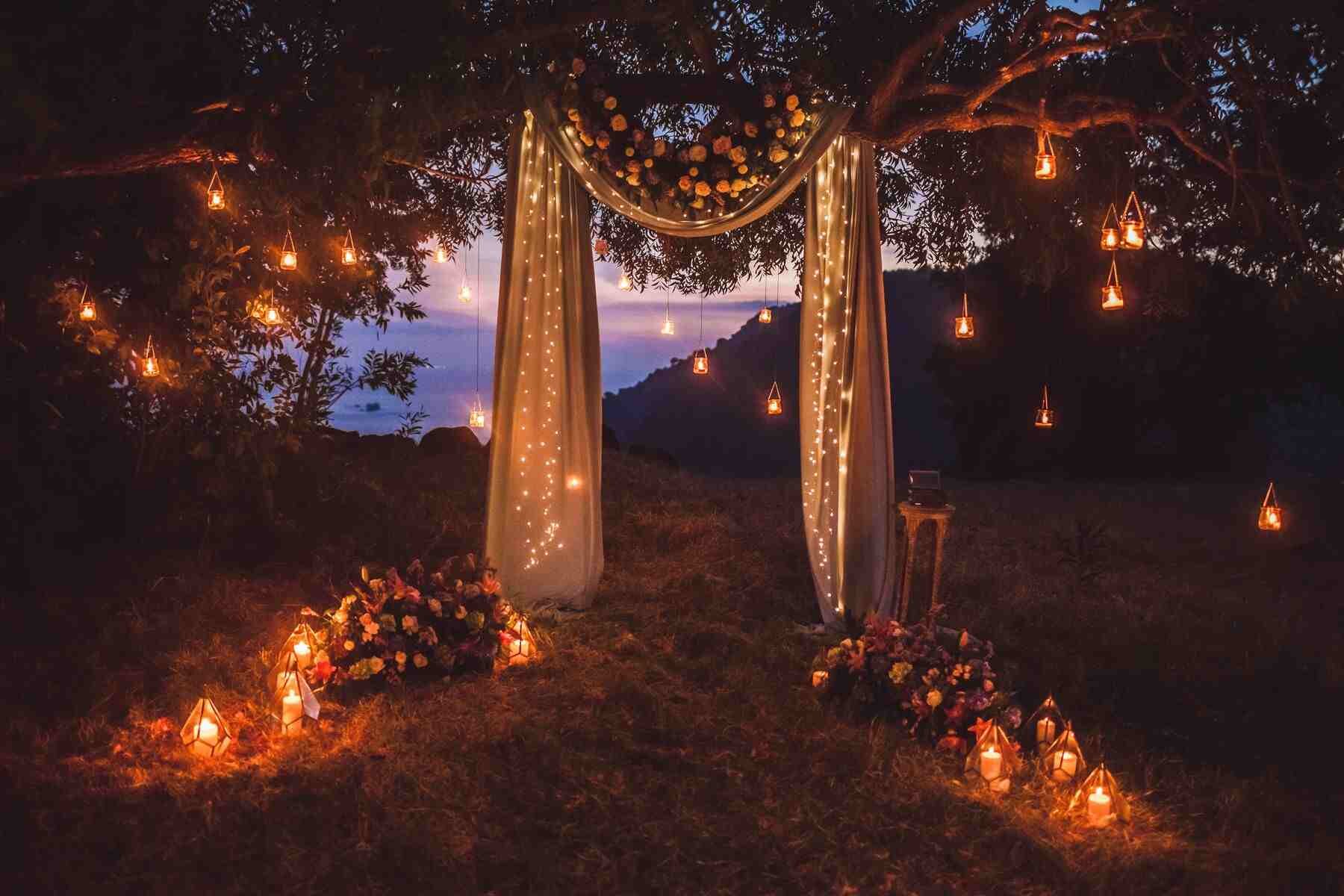 evening wedding arch lights
