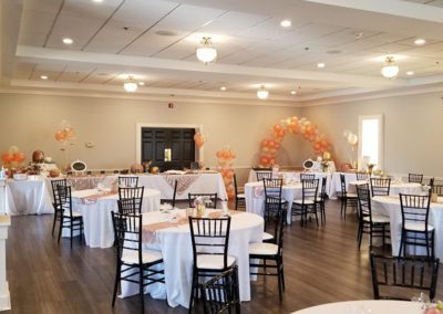 Banquet hall set for event Oaks Manor