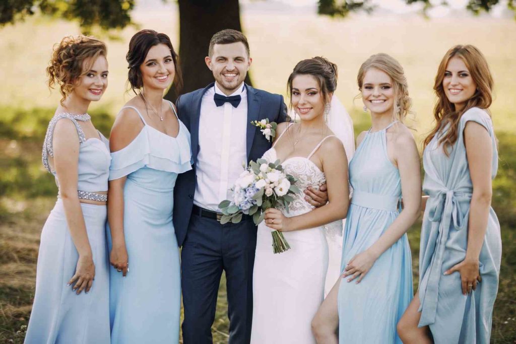 Bridal party in shades of blue