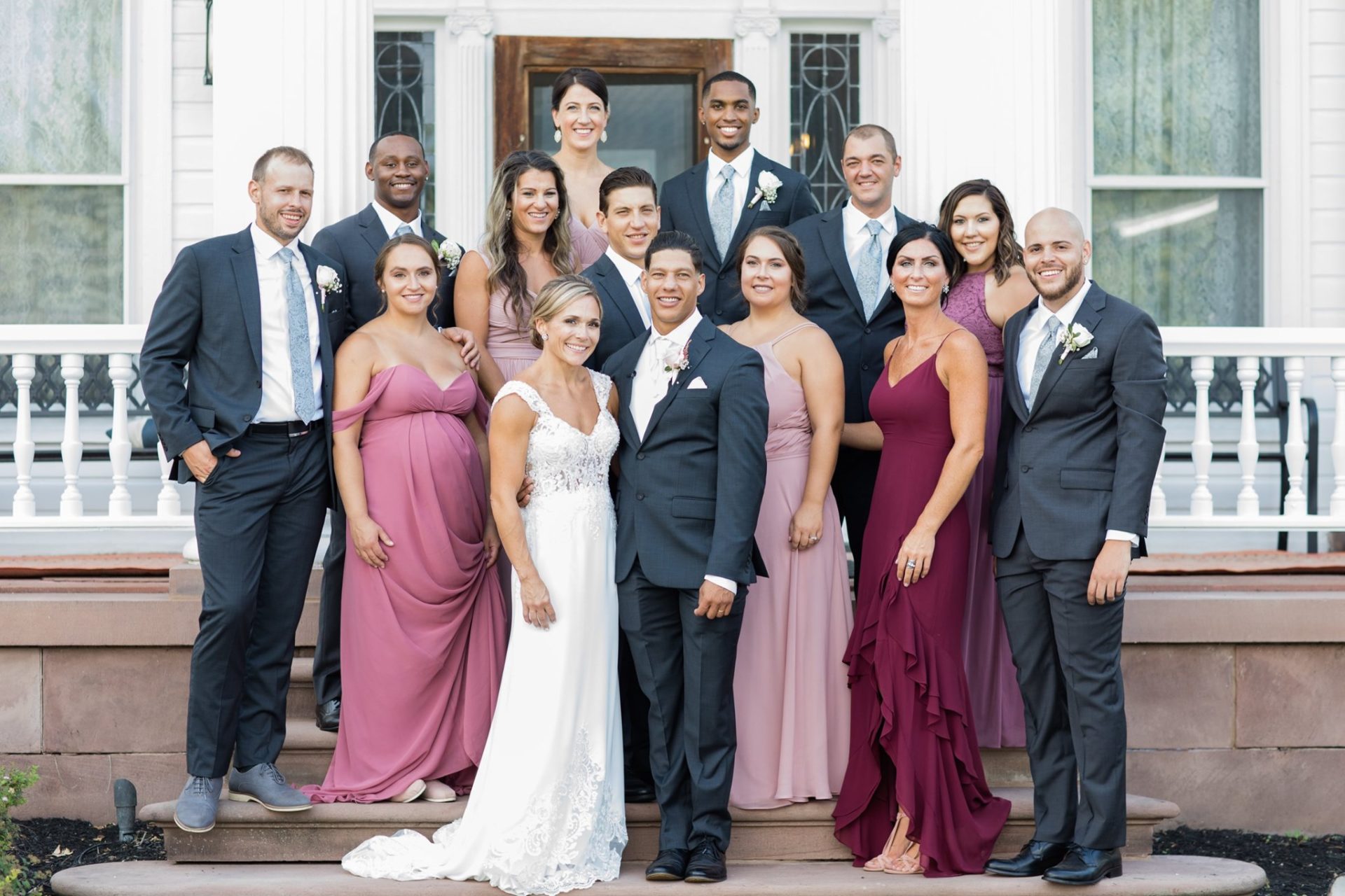 Bride and groom with bridesmaids and groomsmen