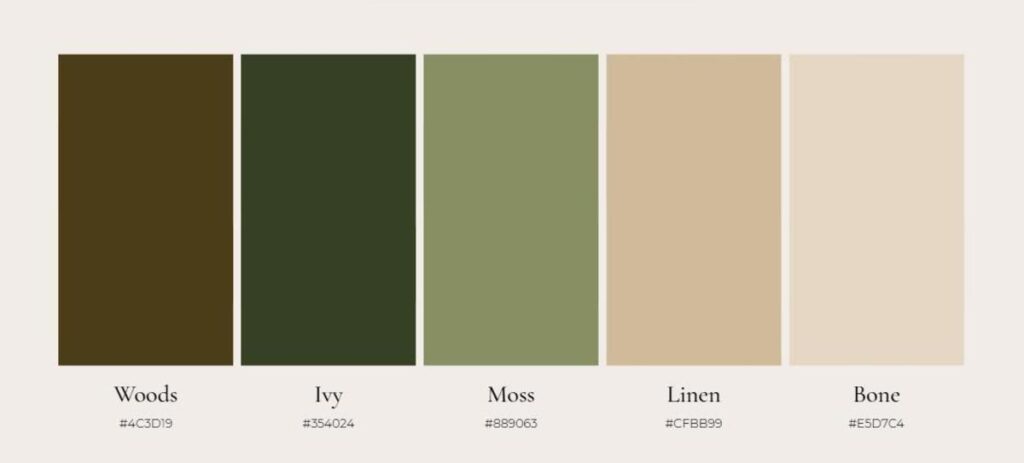 A color palette featuring earthy tones