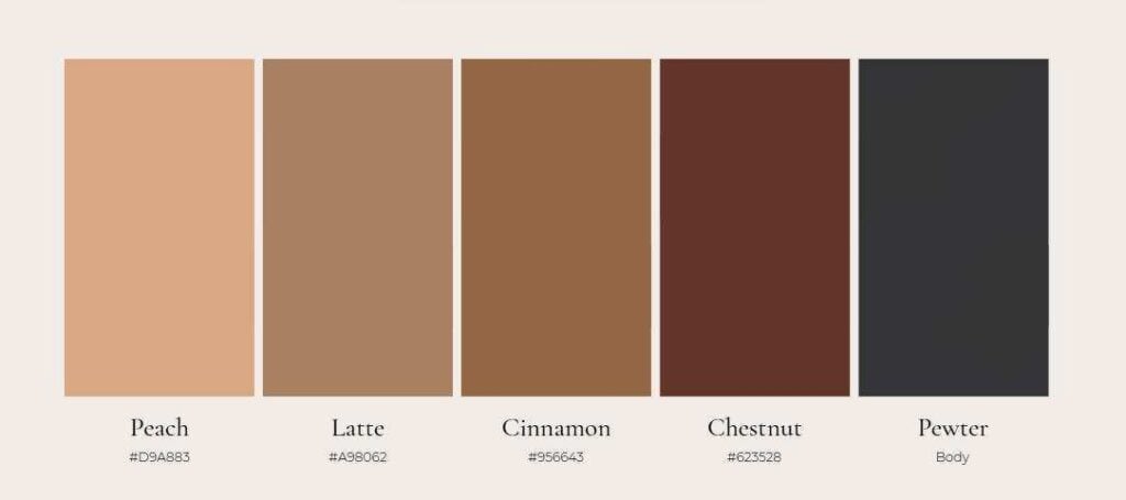 A row of five color swatches in warm neutral shades.