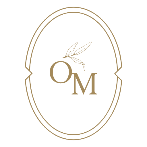 Elegant OM Logo with Leaf Design OM logo with a leaf